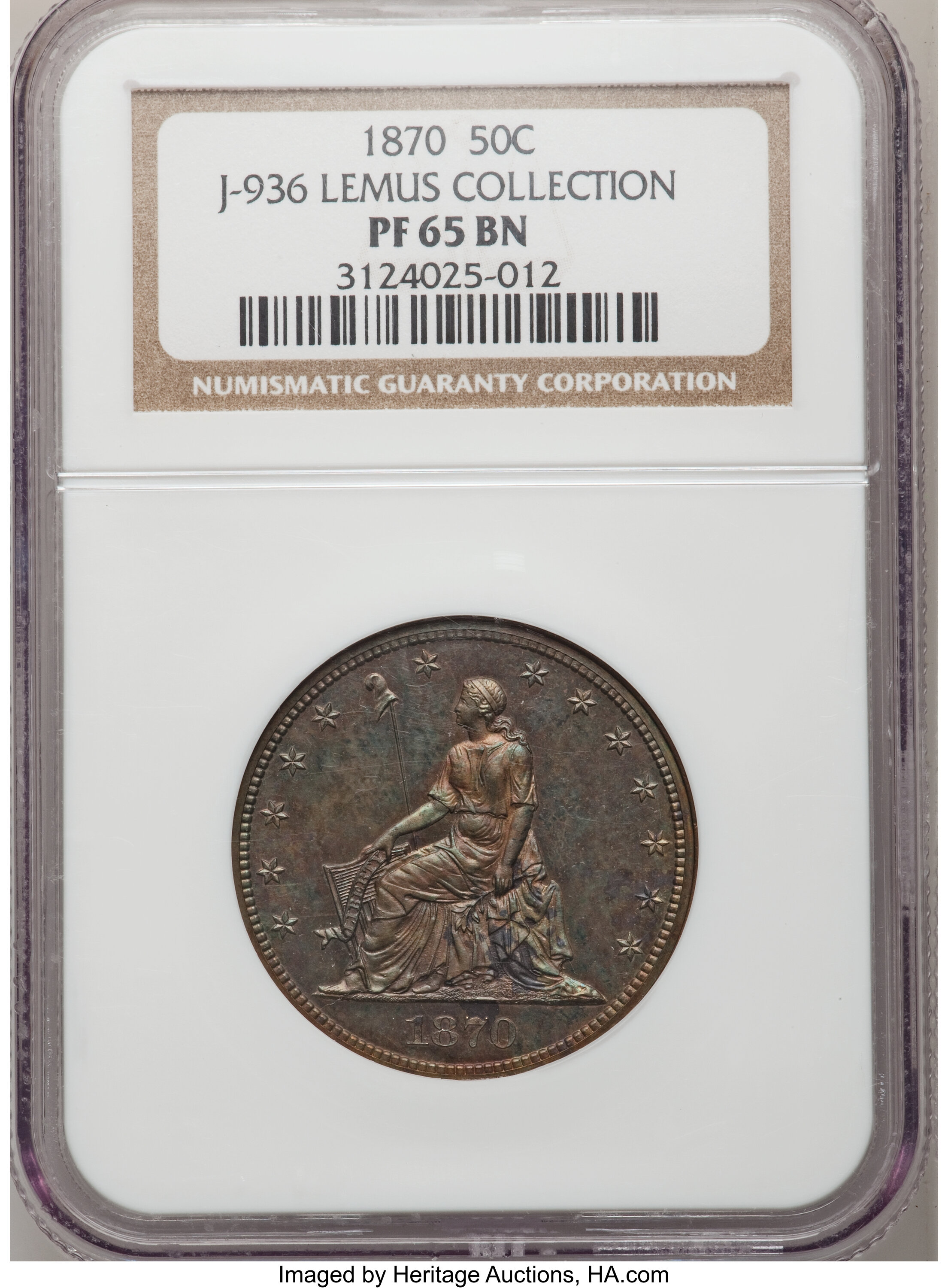 image for: 1870 50C Half Dollar, Judd-936, Pollock-1042, High R.6, PR65 Brown NGC....