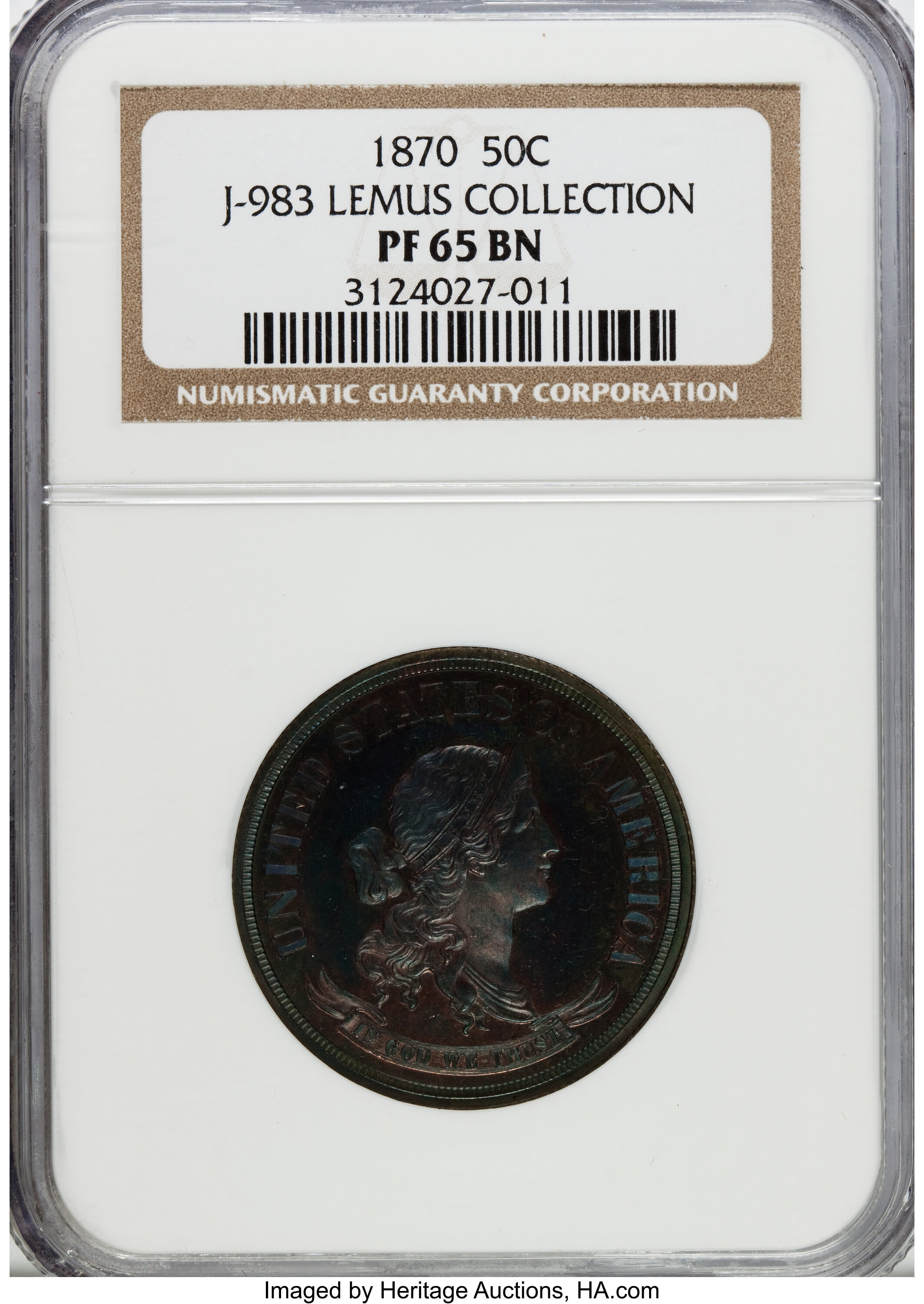 image for: 1870 50C Standard Silver Half Dollar, Judd-983, Pollock-1103, High R.7, PR65 Brown NGC....