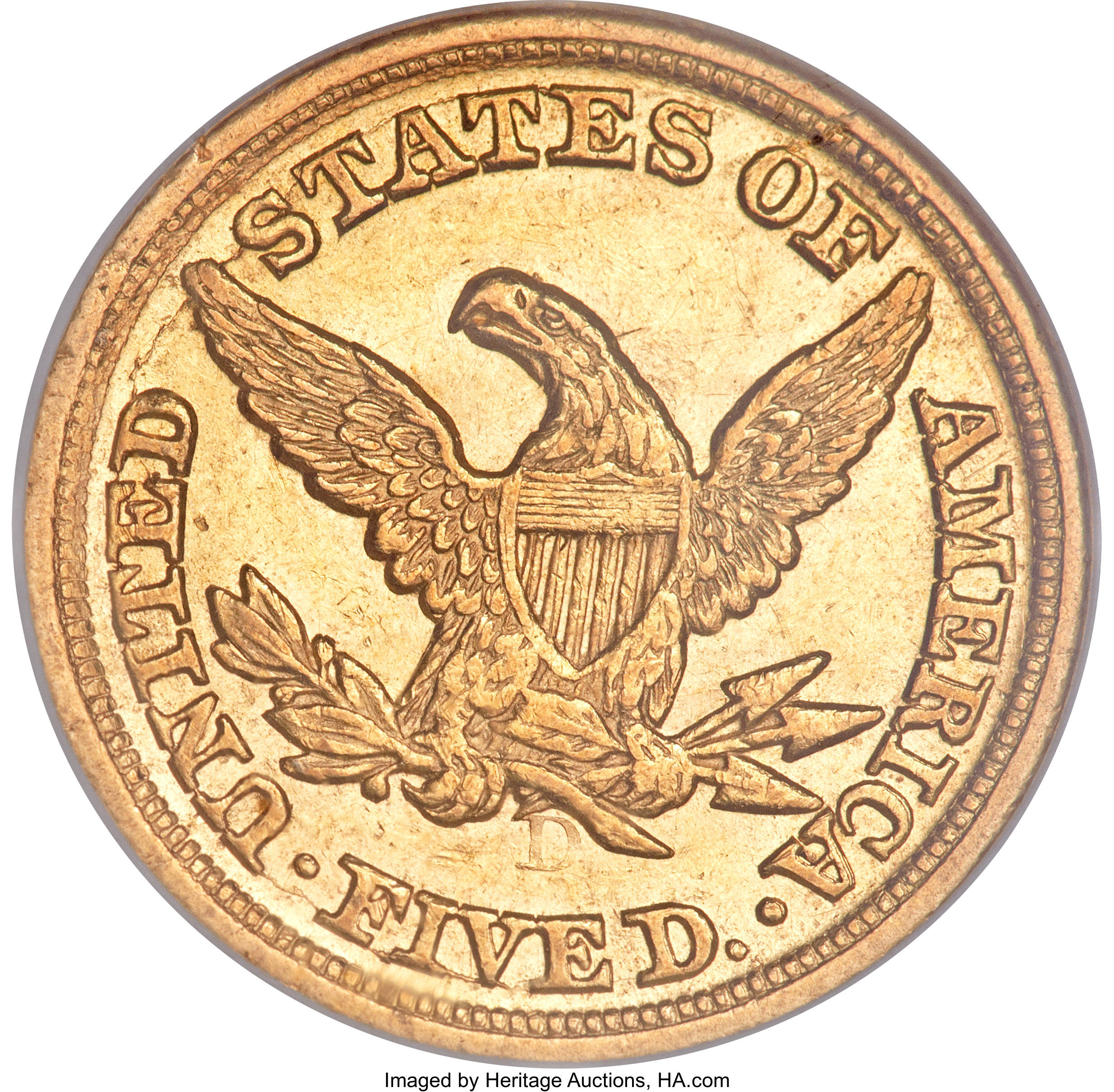 image for: 1850-D $5 Weak D AU58 NGC....