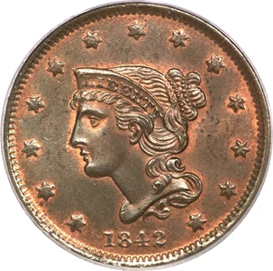 image for: 1842 1C Small Date MS64 Red and Brown PCGS....