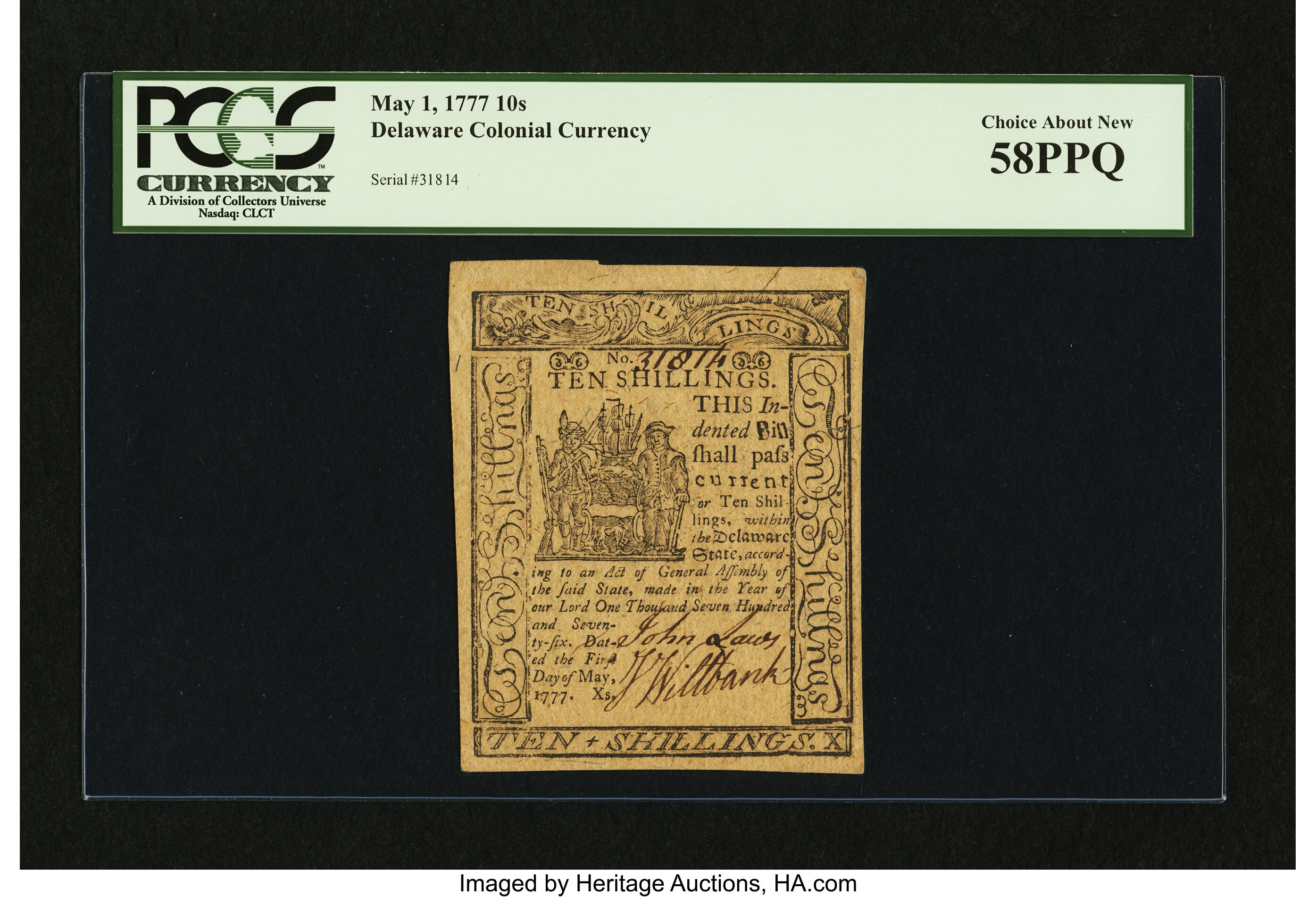 image for: Delaware May 1, 1777 10s PCGS Choice About New 58PPQ....