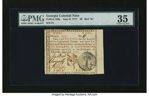image for: Georgia June 8, 1777 $6 PMG Choice Very Fine 35....