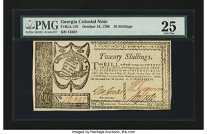 image for: Georgia October 16, 1786 20s PMG Very Fine 25....
