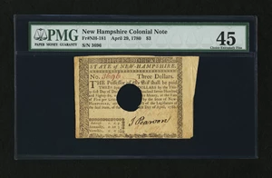 image for: New Hampshire April 29, 1780 $3 PMG Choice Extremely Fine 45....