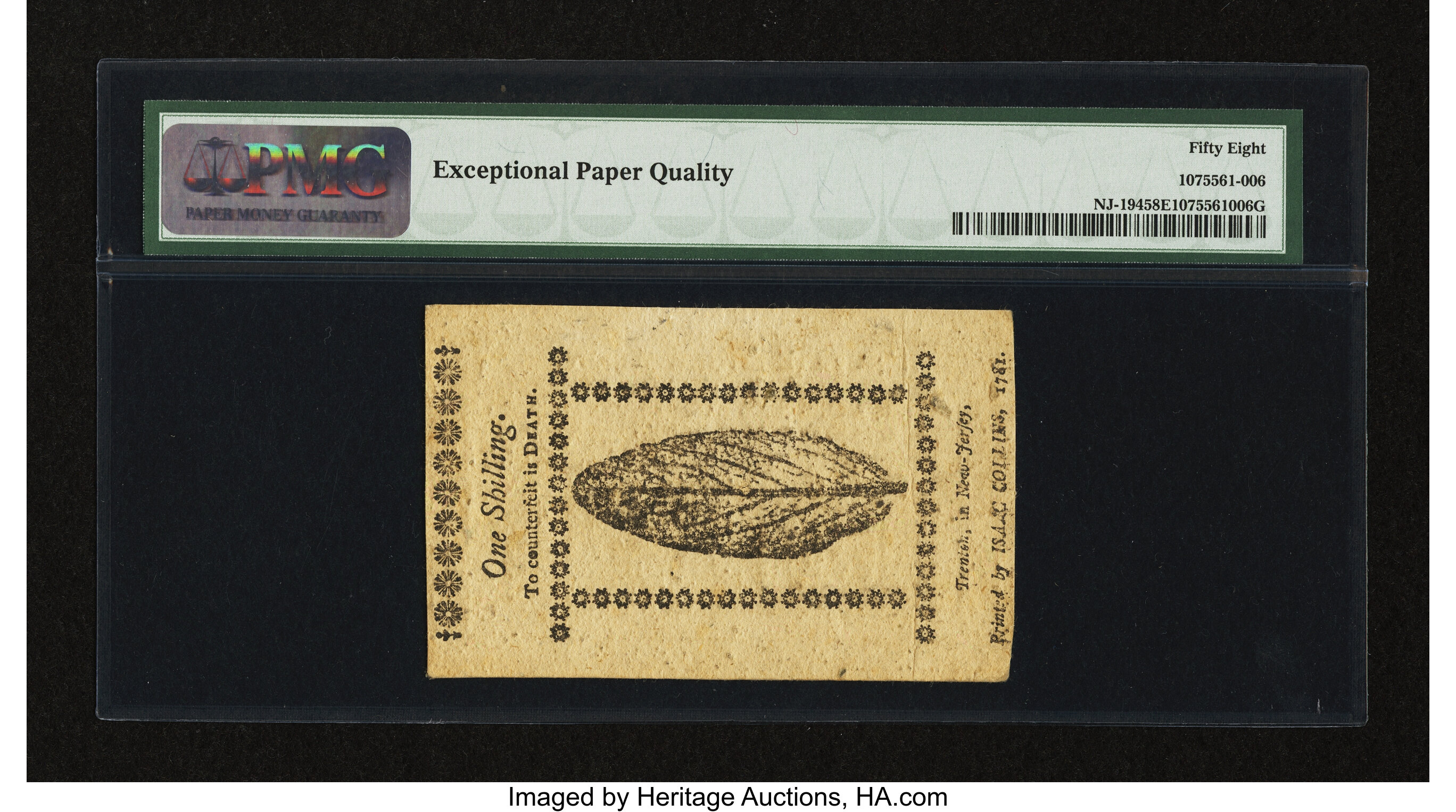 image for: New Jersey January 9, 1781 1s PMG Choice About Unc 58 EPQ....