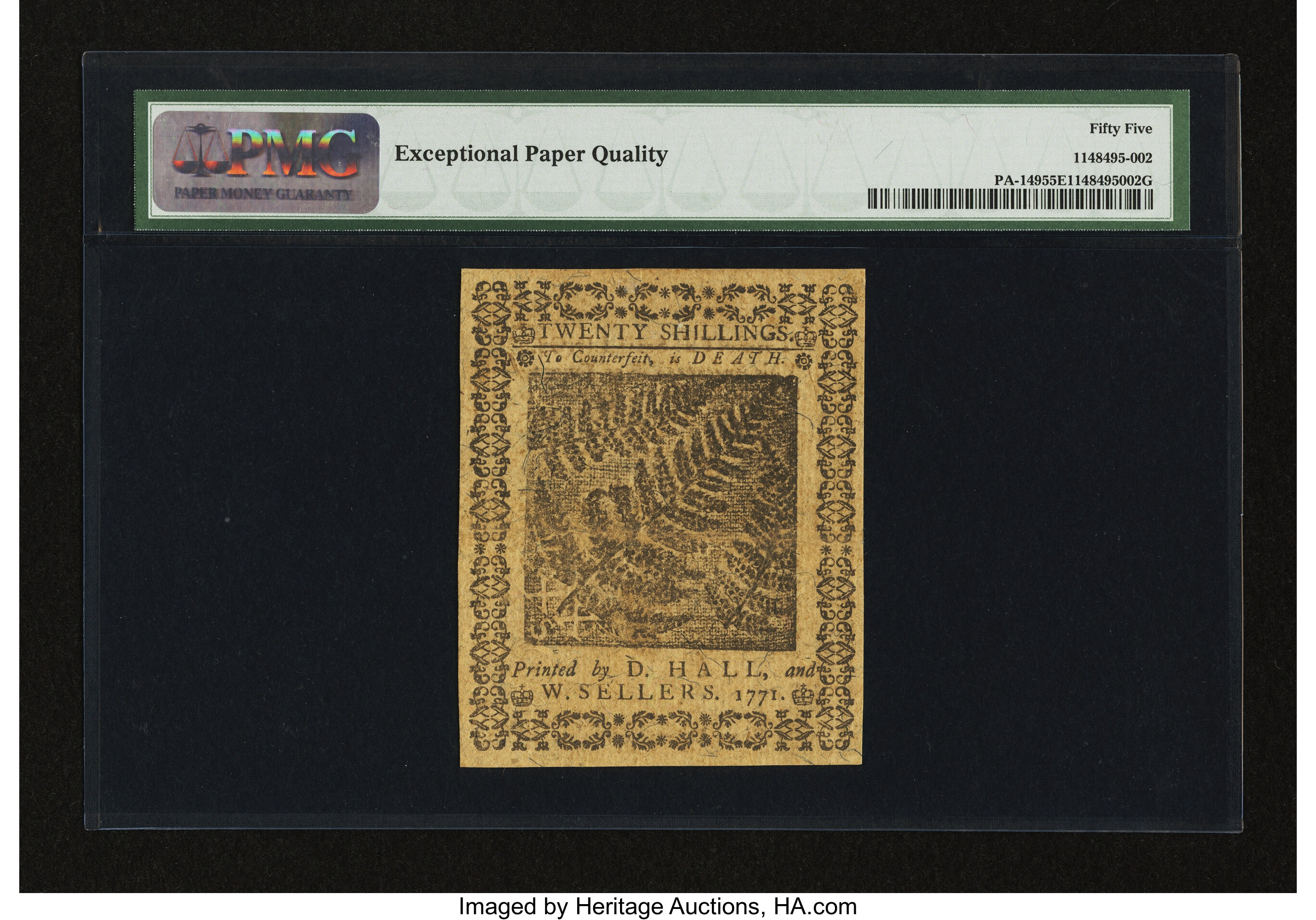 image for: Pennsylvania March 20, 1771 20s PMG About Uncirculated 55 EPQ....