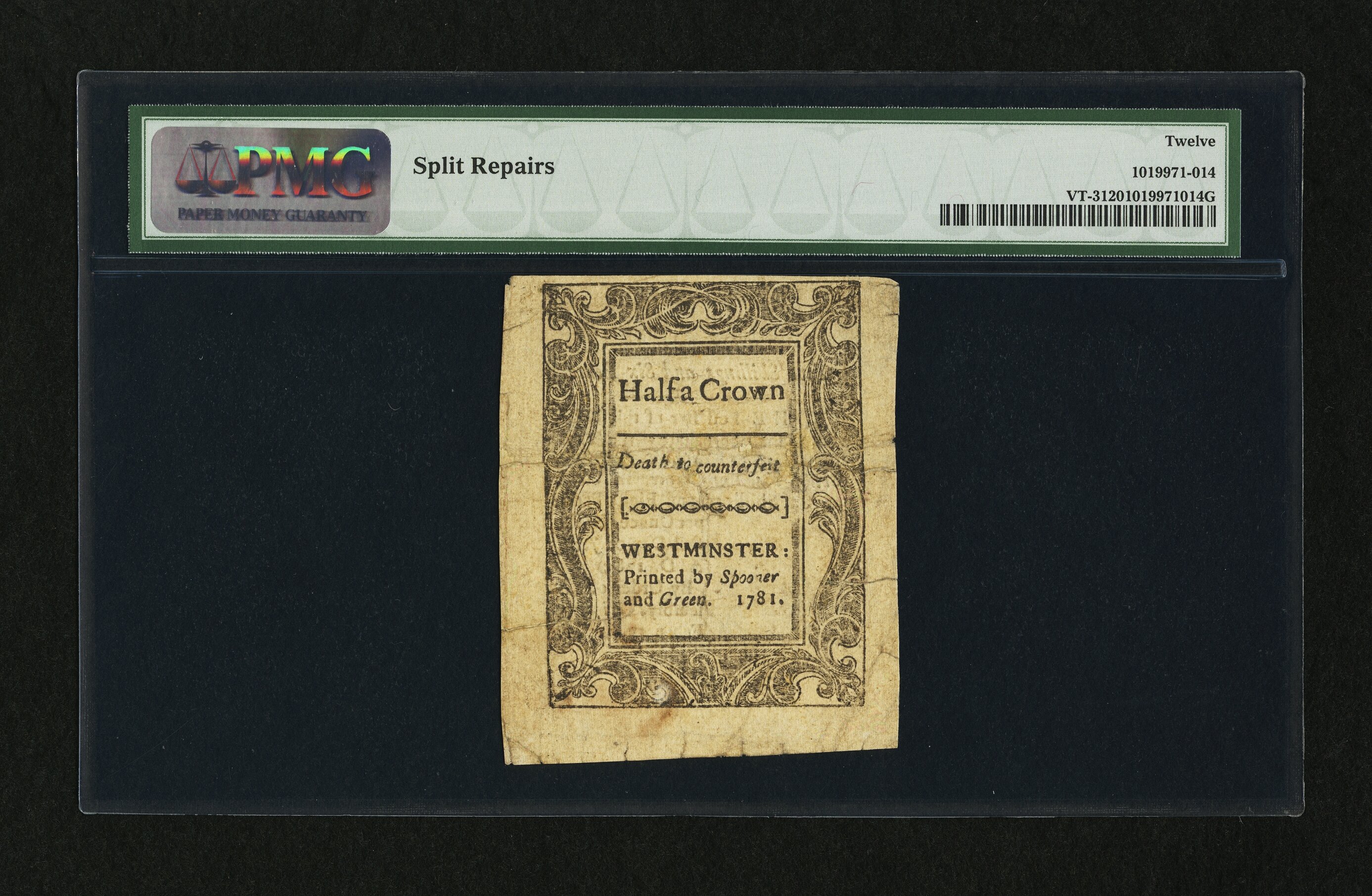 image for: Vermont February 1781 2s 6d PMG Fine 12....