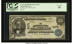 image for: Boise, ID - $50 1902 Plain Back Fr. 676 The Boise City NB Ch. # 3471...