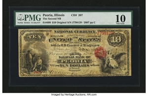 image for: Peoria, IL - $10 Original Fr. 409 The Second NB Ch. # 207...