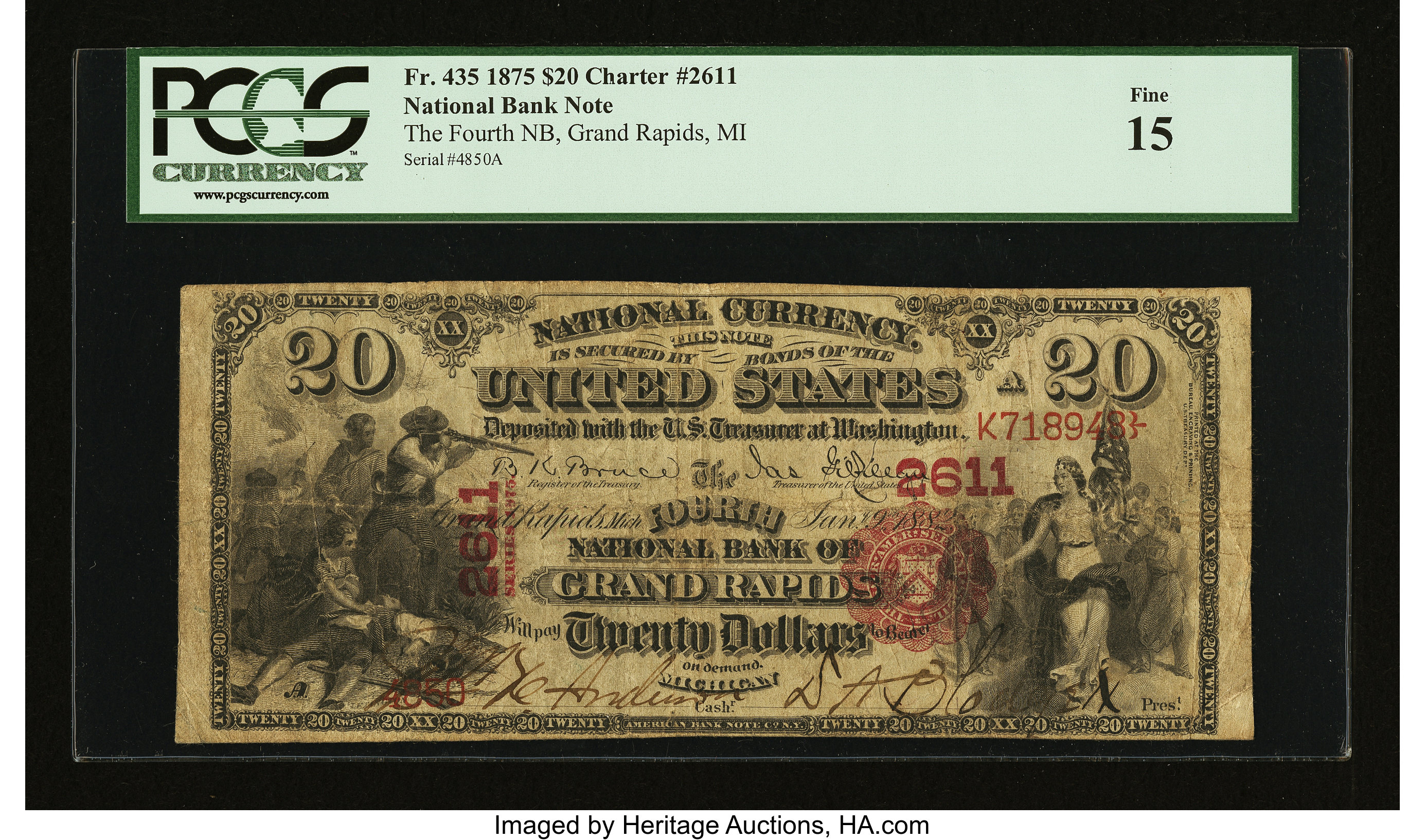 image for: Grand Rapids, MI - $20 1875 Fr. 435 The Fourth NB Ch. # 2611...