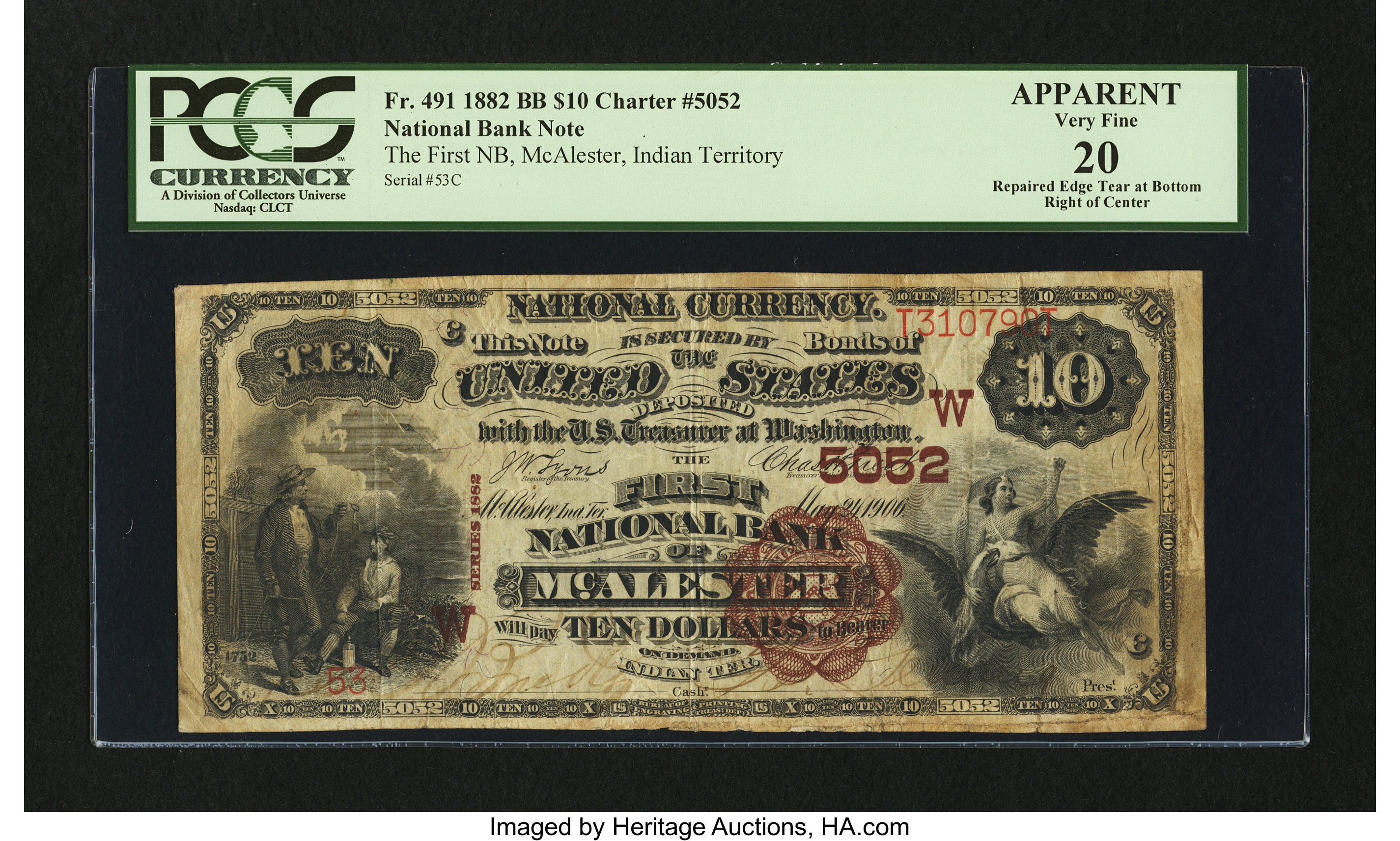 image for: McAlester, IT - $10 1882 Brown Back Fr. 491 The First NB Ch. # (W)5052...