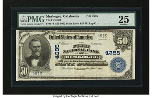 image for: Muskogee, OK - $50 1902 Plain Back Fr. 678 The First NB Ch. # 4385...