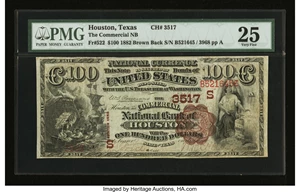 image for: Houston, TX - $100 1882 Brown Back Fr. 522 The Commercial NB Ch. # (S)3517...