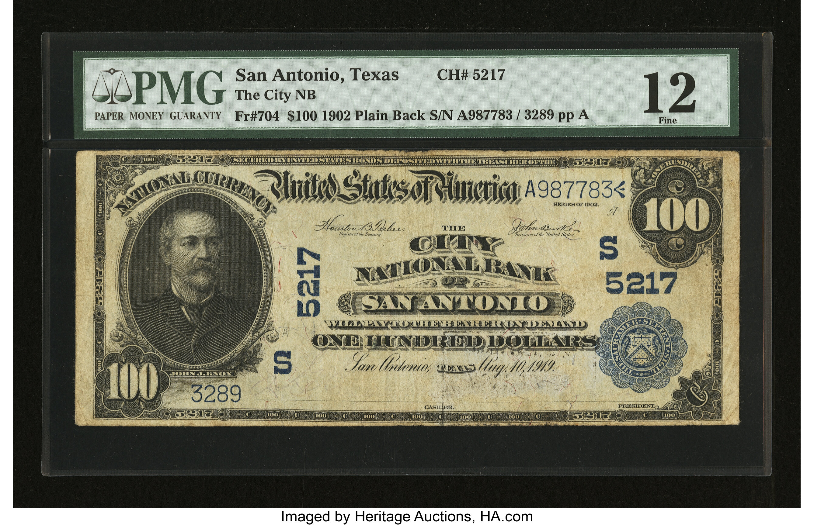 image for: San Antonio, TX - $100 1902 Plain Back Fr. 704 The City NB Ch. # (S)5217...