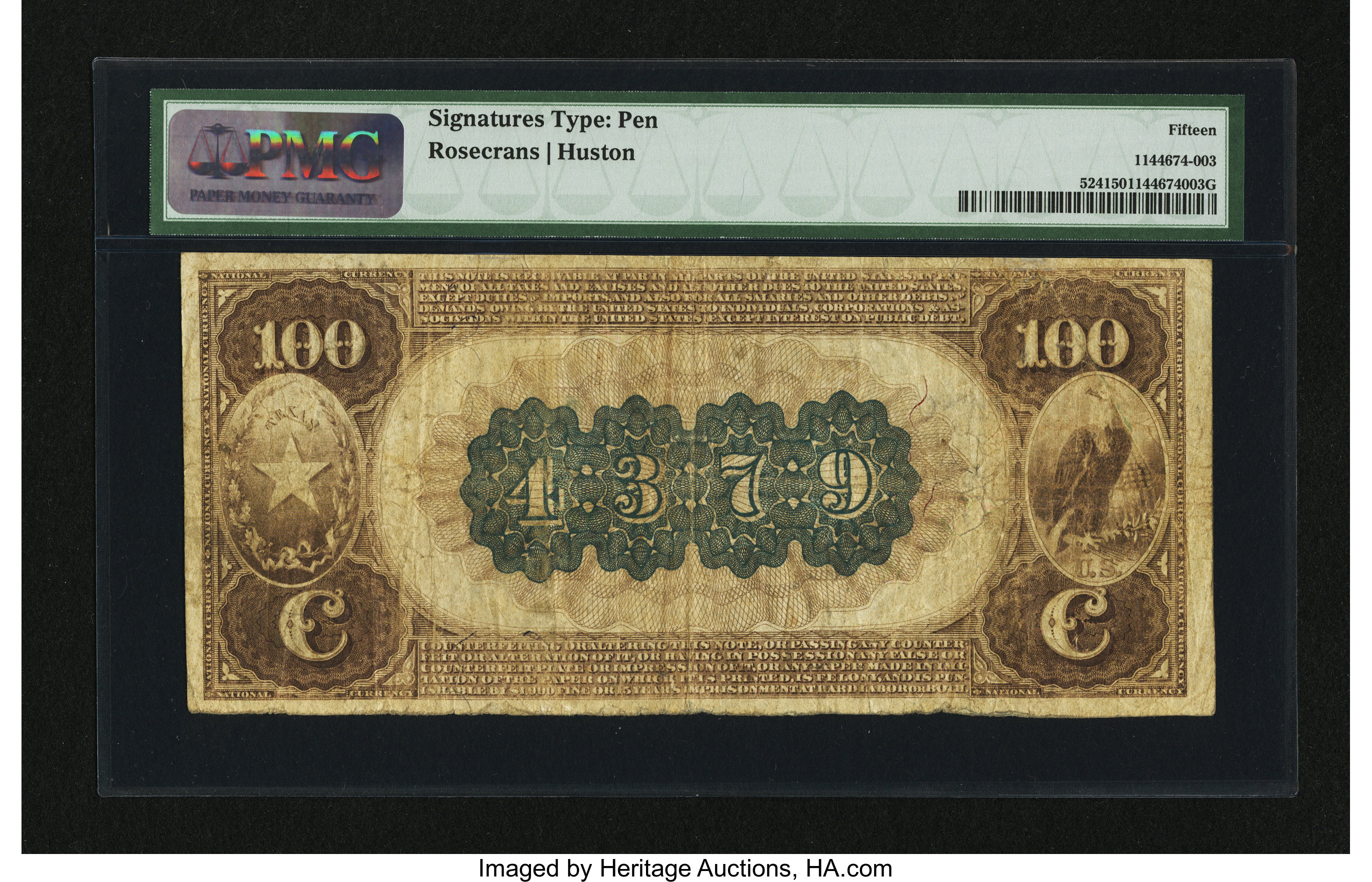 image for: Waxahachie, TX - $100 1882 Brown Back Fr. 524 The Waxahachie NB Ch. # 4379...