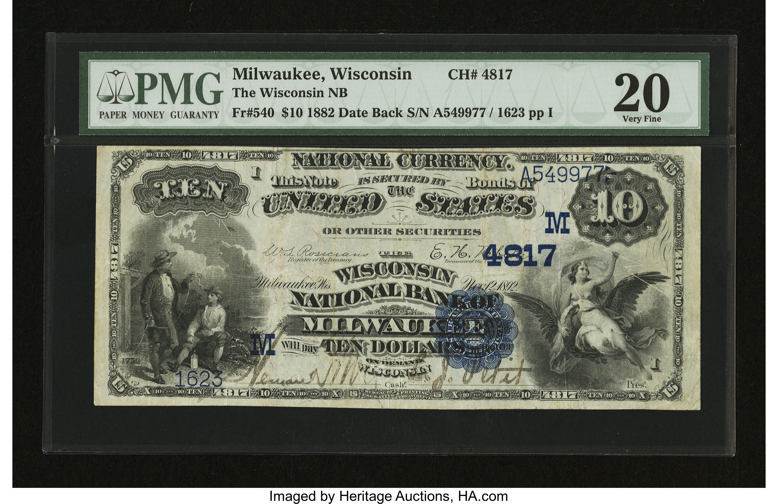 image for: Milwaukee, WI - $10 1882 Date Back Fr. 540 The Wisconsin NB Ch. # (M)4817...