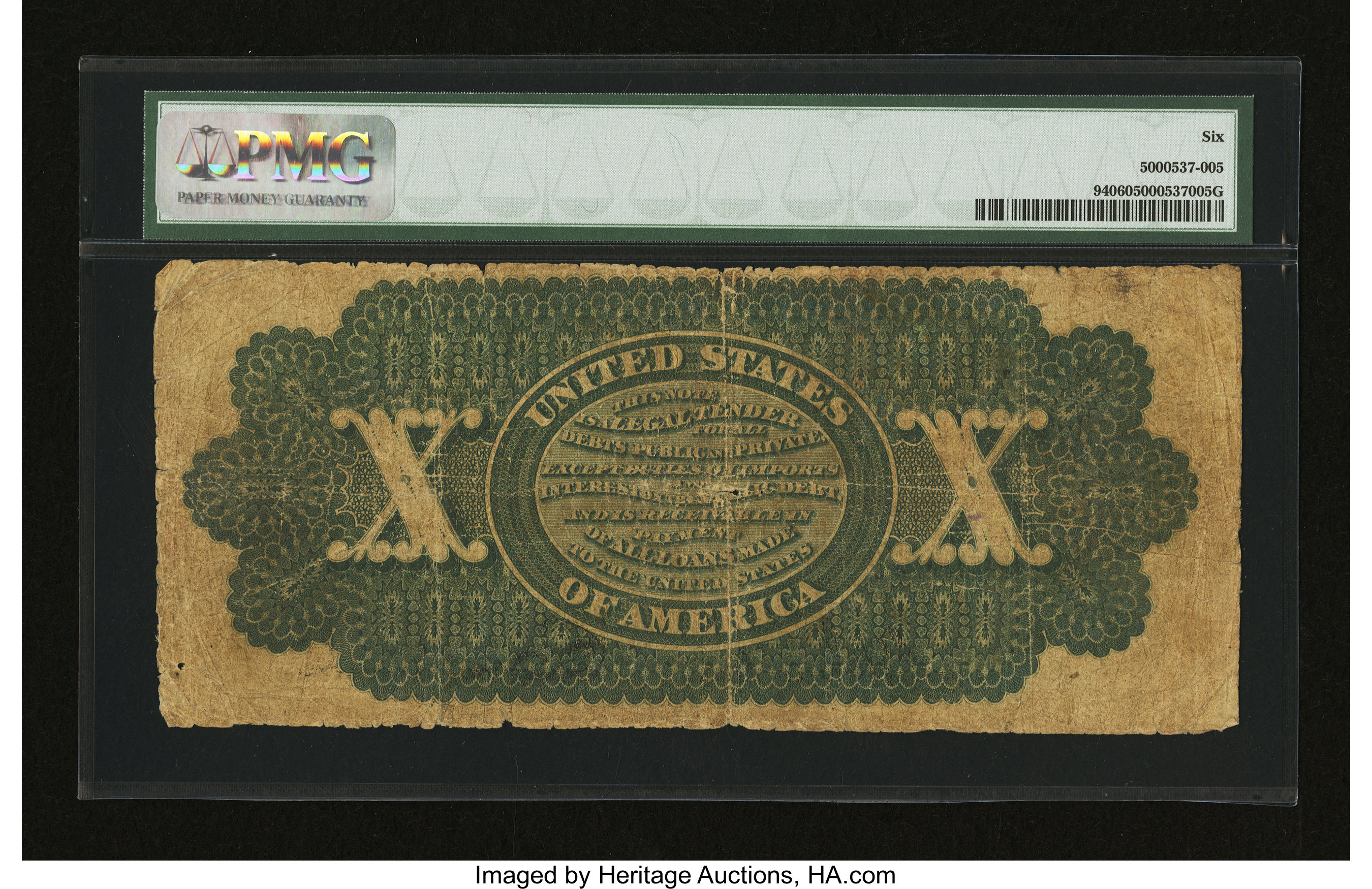 image for: Fr. 94 $10 1862 Legal Tender PMG Good 6....