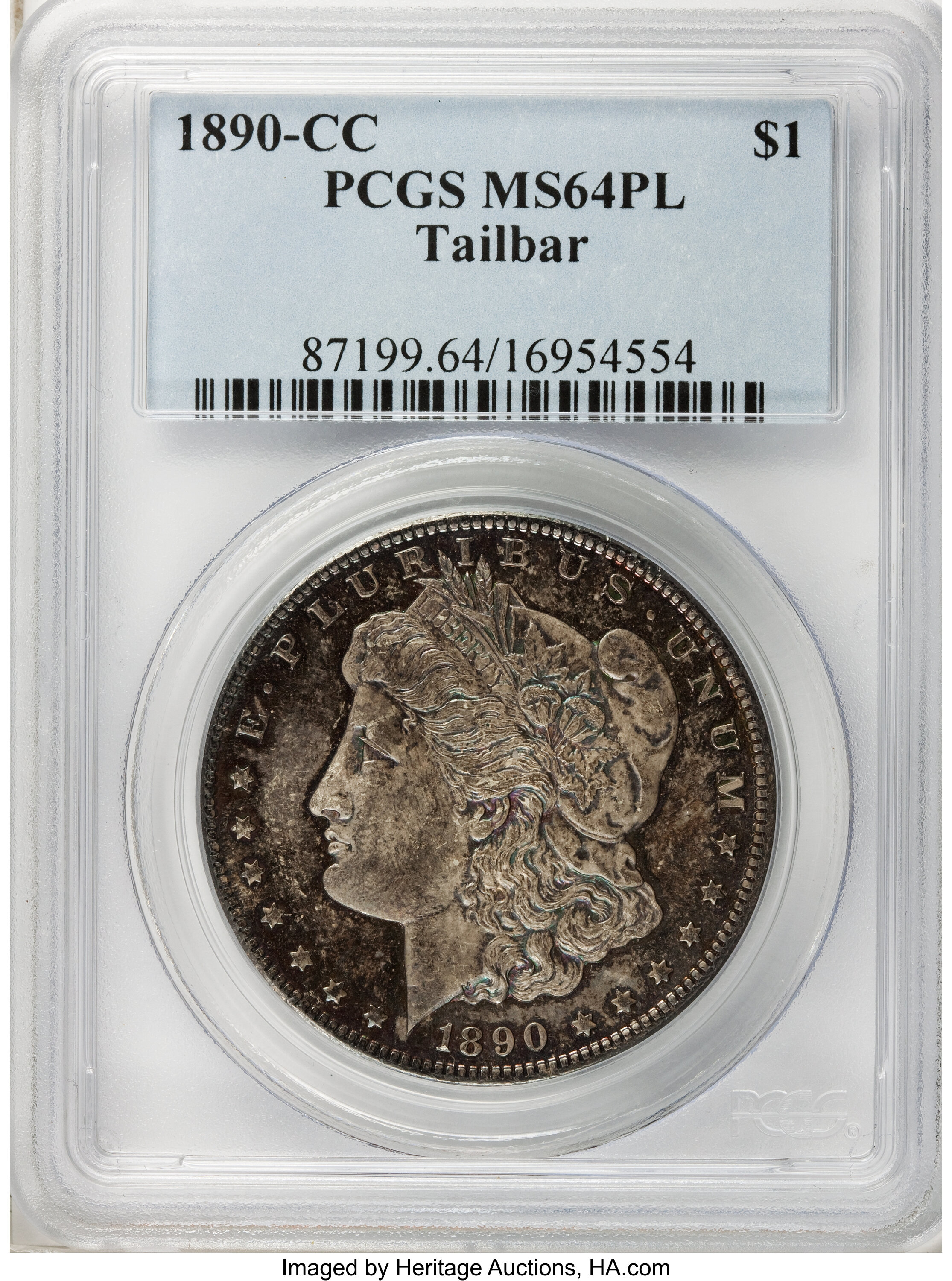 image for: 1890-CC $1 Tail Bar MS64 Prooflike PCGS....