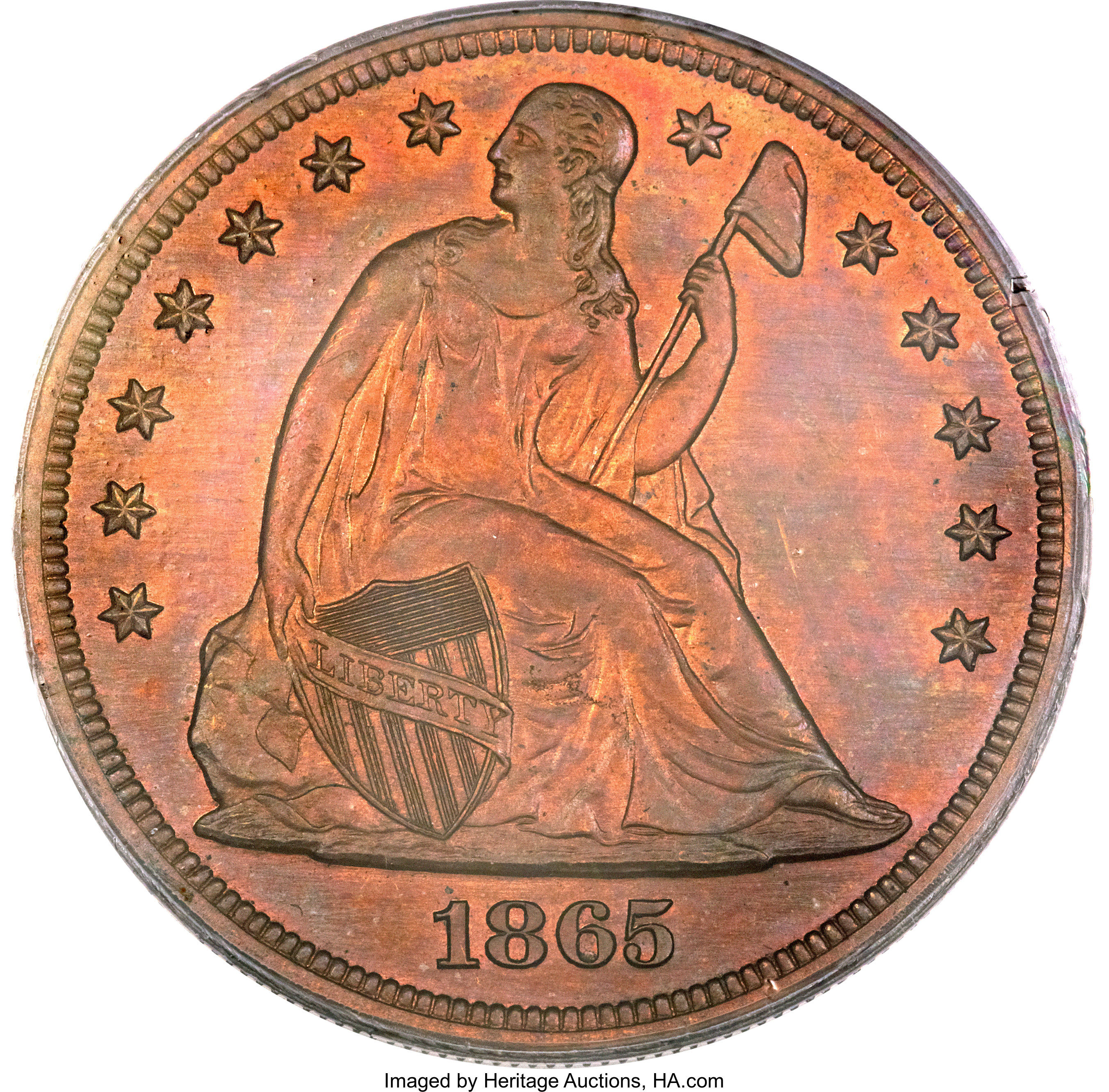 image for: 1865 $1 One Dollar, Judd-435, Pollock-508, Low R.7, PR64 Red and Brown PCGS....