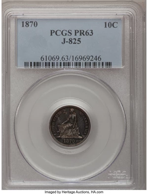 image for: 1870 10C Standard Silver Ten Cents, Judd-825, Pollock-915, Low R.7, PR63 PCGS....