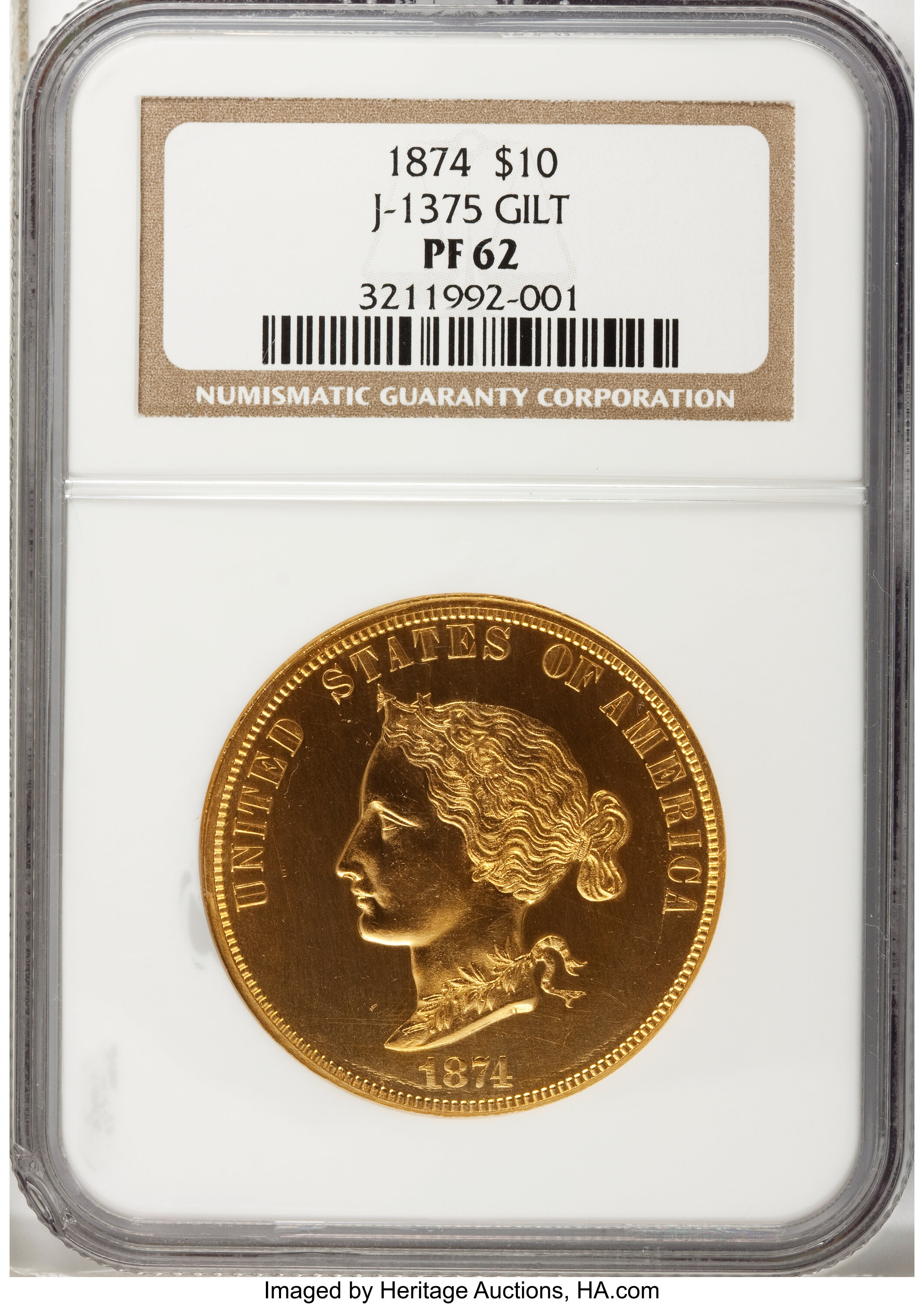 image for: 1874 $10 Bickford Ten Dollar, Judd-1375, Pollock-1520, Low R.7, PR62 NGC....