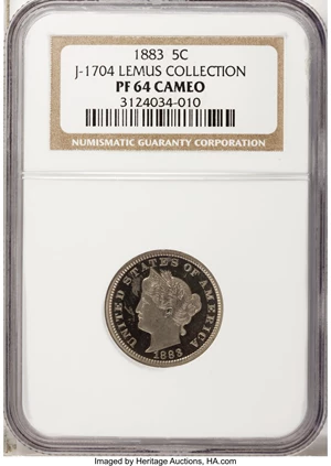 image for: 1883 5C Liberty Head Five Cents, Judd-1704, Pollock-1908, Low R.6, PR64 NGC....