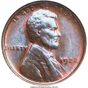 image for: 1922 No D 1C Strong Reverse MS64 Red and Brown NGC....