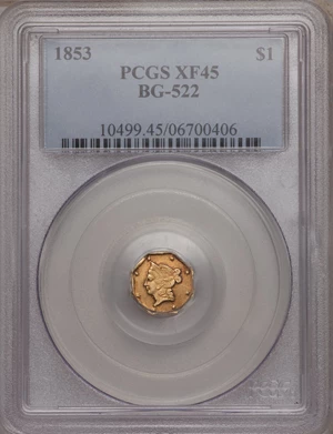 image for: 1853 $1 Liberty Octagonal 1 Dollar, BG-522, High R.6, XF45 PCGS....