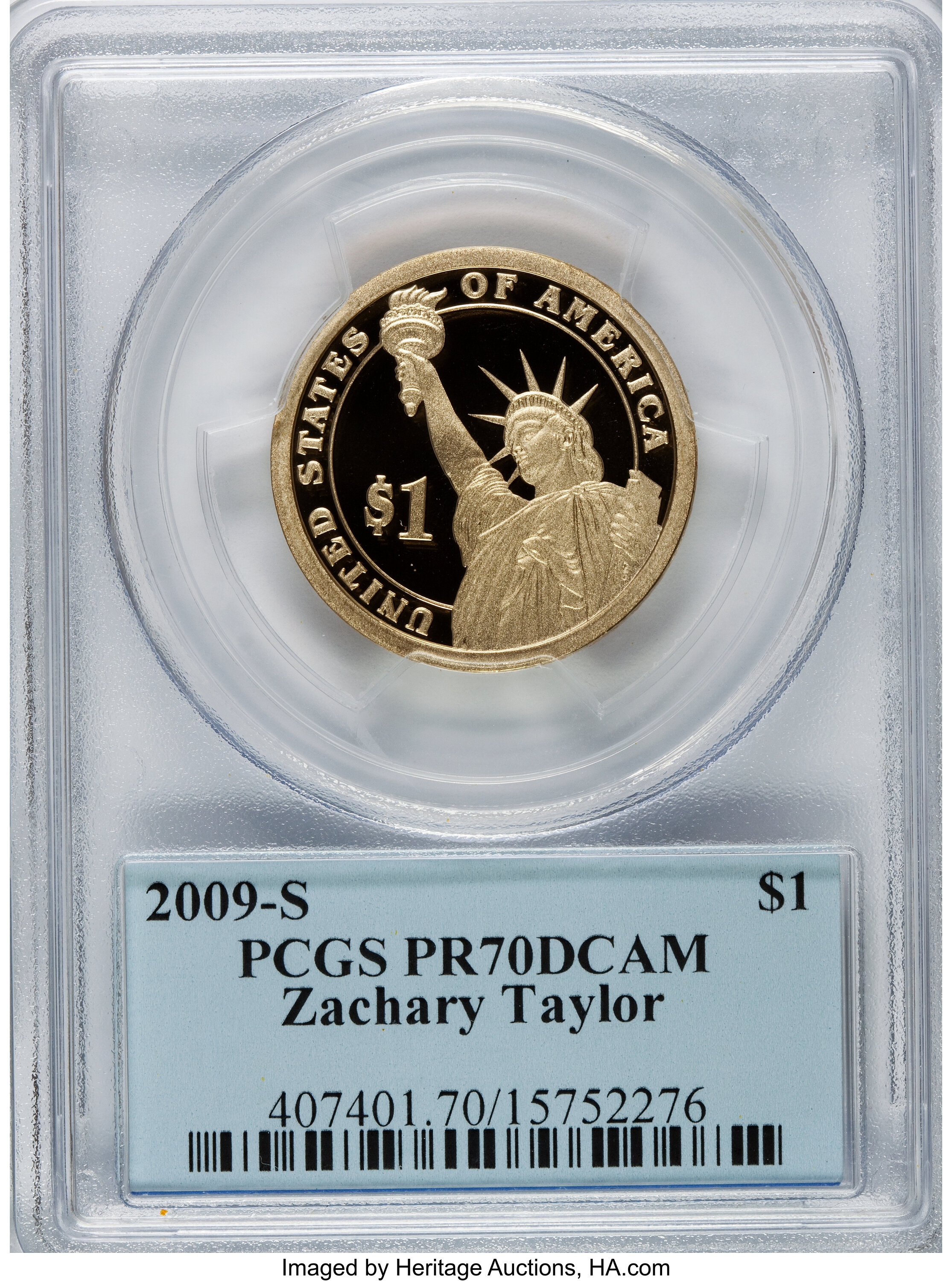 image for: 2009-S $1 Zachary Taylor PR70 Deep Cameo PCGS. PCGS Population (145). NGC Census: (0).   (#407401)...