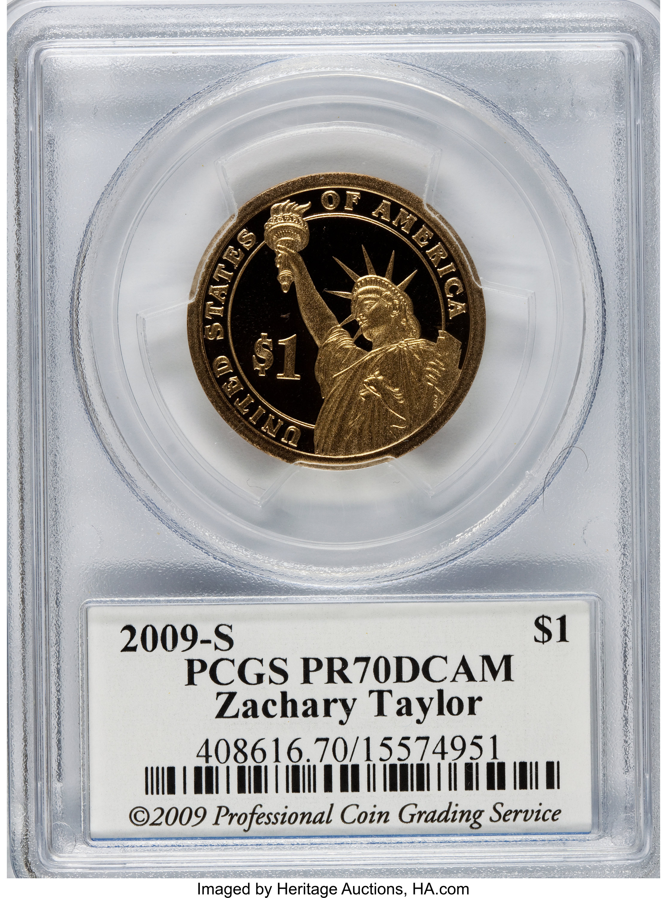image for: 2009-S $1 Zachary Taylor PR70 Deep Cameo PCGS. PCGS Population (145). NGC Census: (0).   (#407401)...