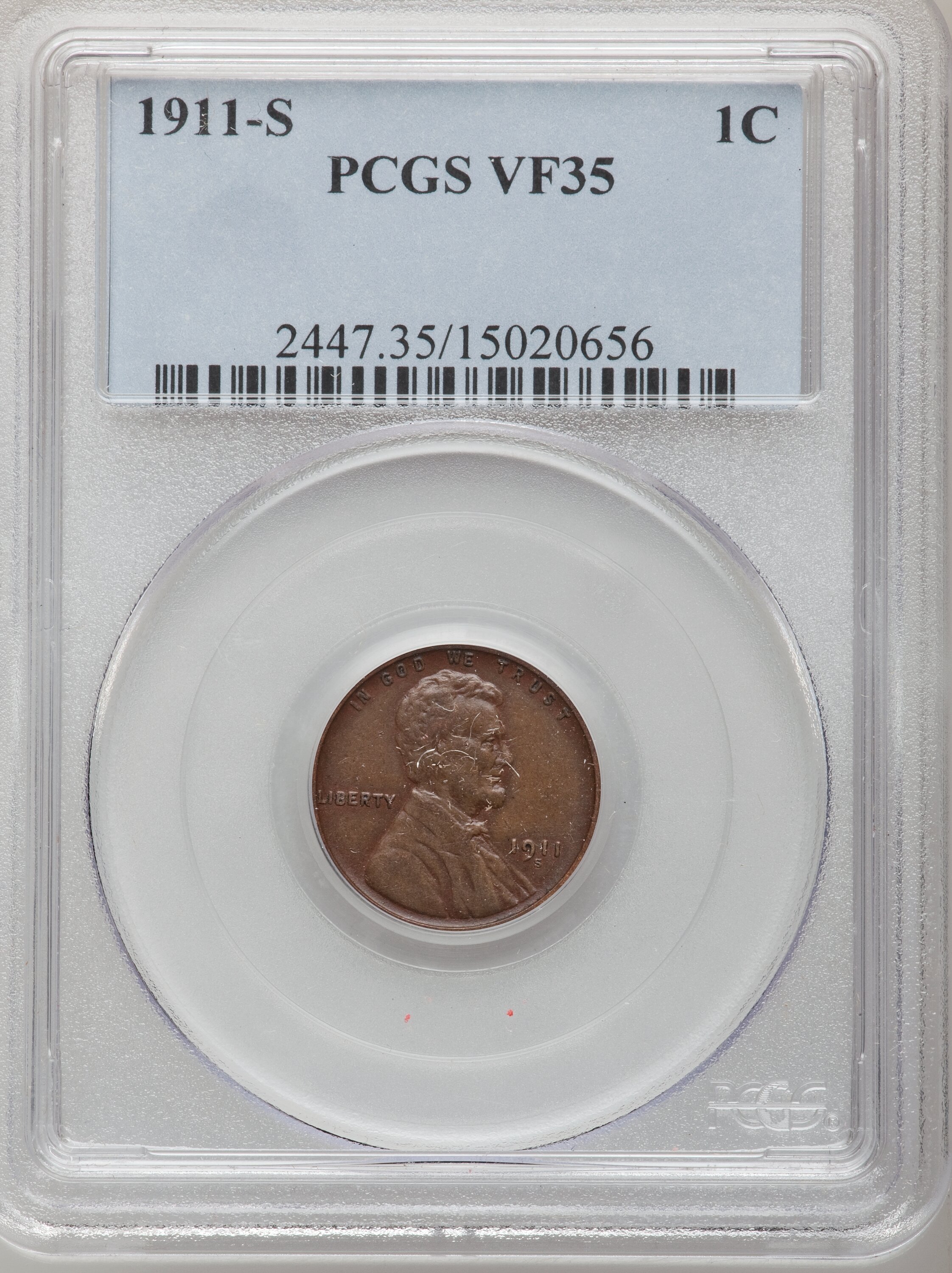 1911-S 1C VF35 PCGS. PCGS Population (44/402). NGC Census: (1/229). Mintage: 4,026,000. Numismedia Wsl. Price for problem f...