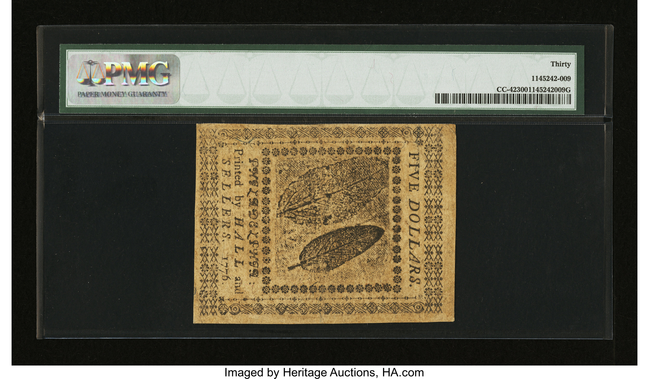 image for: Continental Currency July 22, 1776 $5 PMG Very Fine 30....