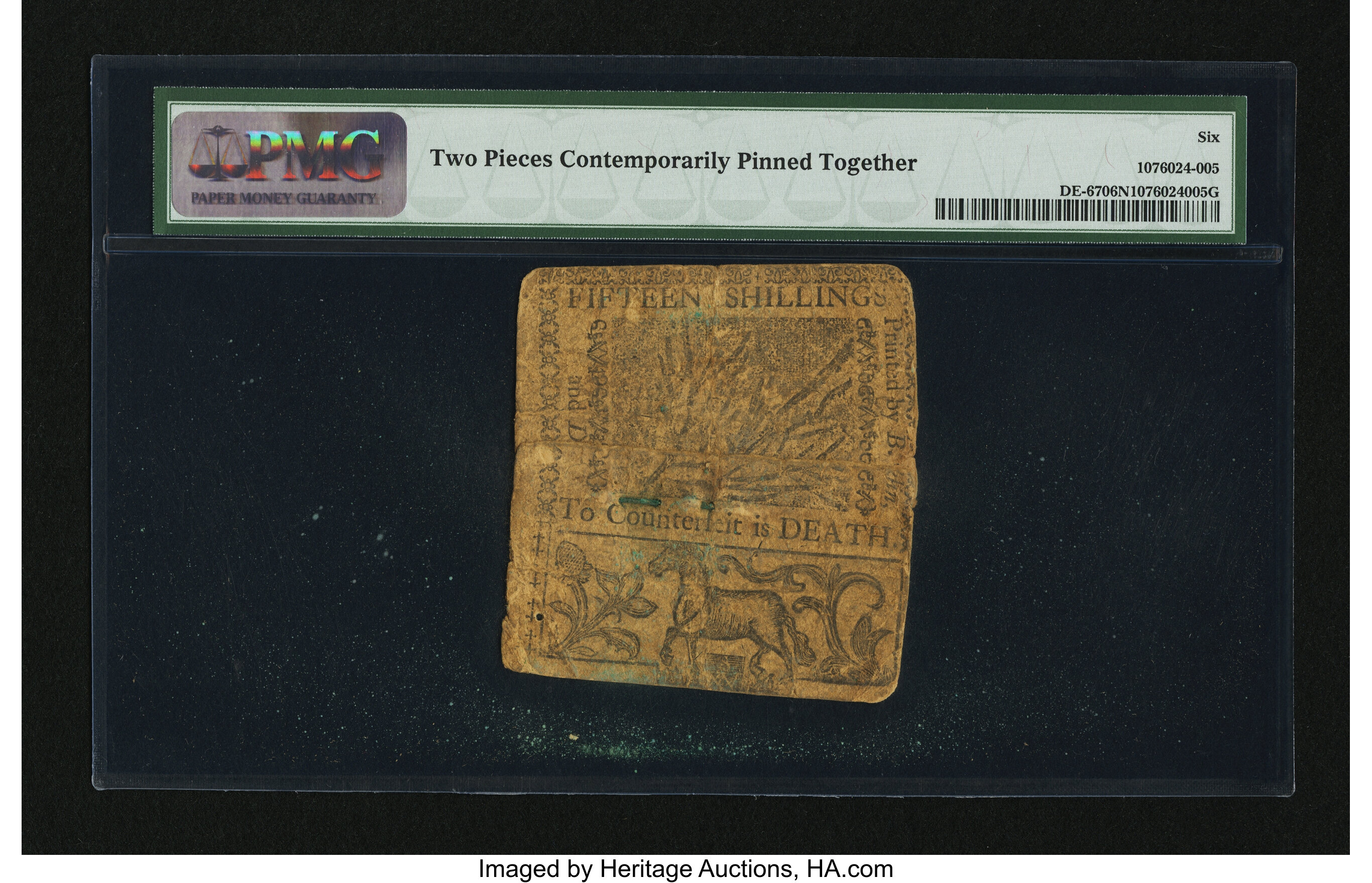 image for: Delaware June 1, 1759 15s PMG Good 6 Net....