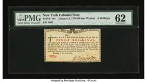 image for: New York January 6, 1776 (Water Works) 8s PMG Uncirculated 62....