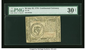 image for: Continental Currency July 22, 1776 $8 PMG Net Very Fine 30....
