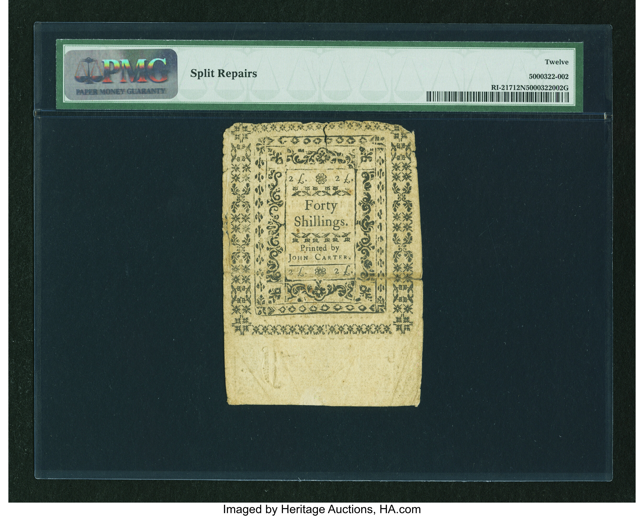 image for: Rhode Island November 6, 1775 40s PMG Fine 12 Net....