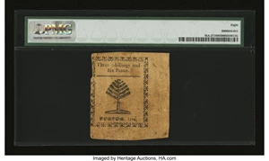 image for: Massachusetts 1779 3s/6d PMG Very Good 8....