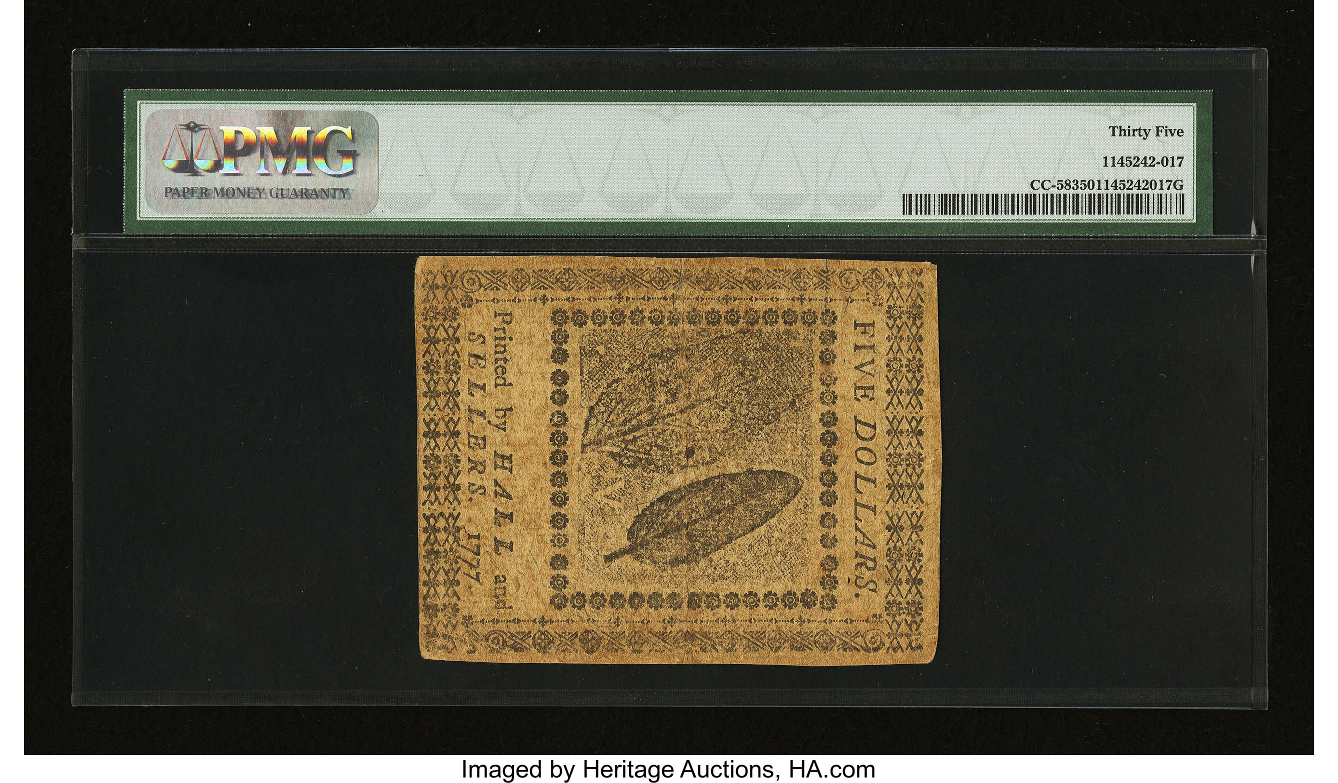 image for: Continental Currency February 26, 1777 $5 PMG Choice Very Fine 35....