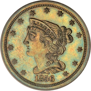 image for: 1856 Braided Hair Half Cent. B-3. Rarity-4. Proof-64 BN (PCGS).