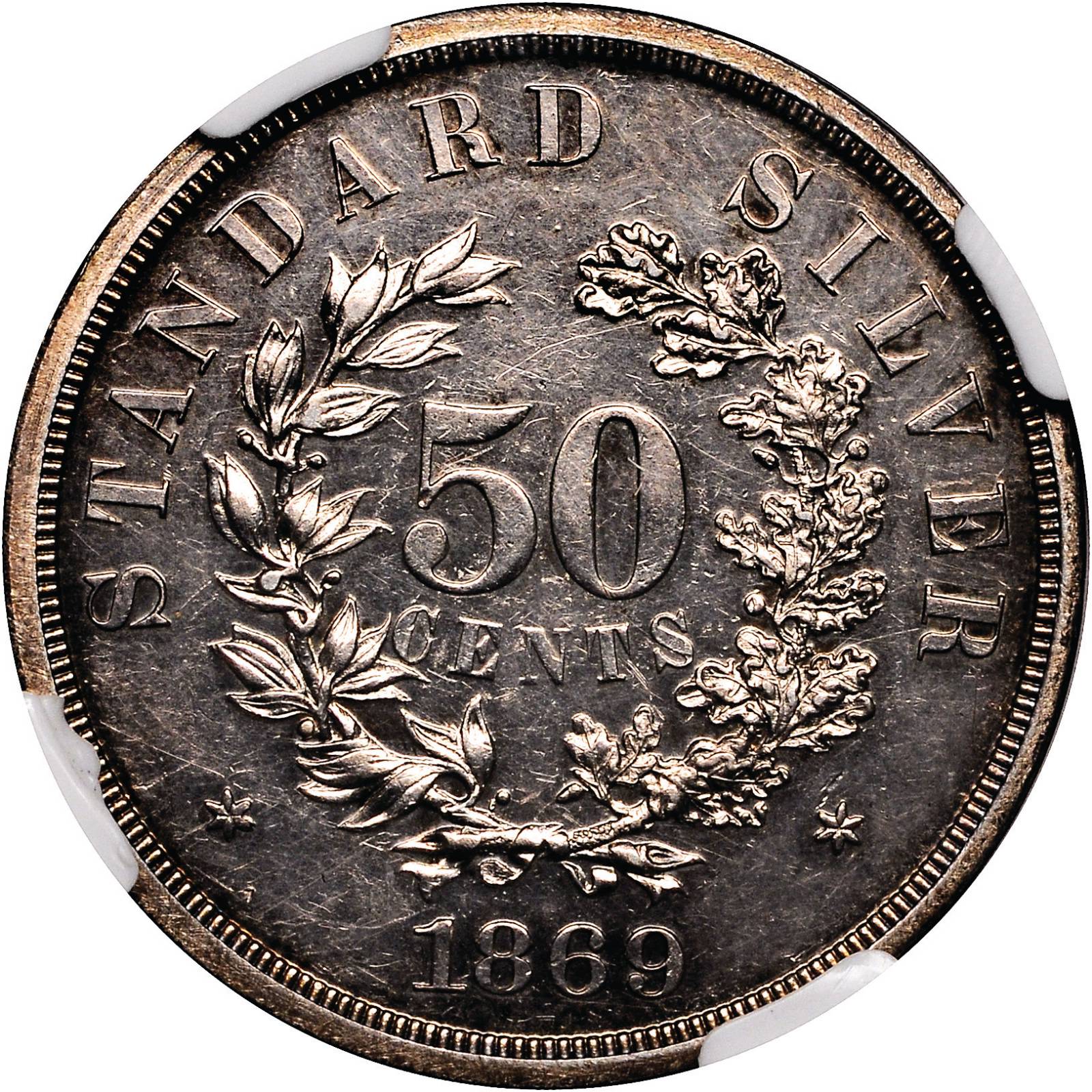 image for: 1869 Pattern Half Dollar. Judd-749, Pollock-832. Rarity-6+. Proof-61 (NGC).