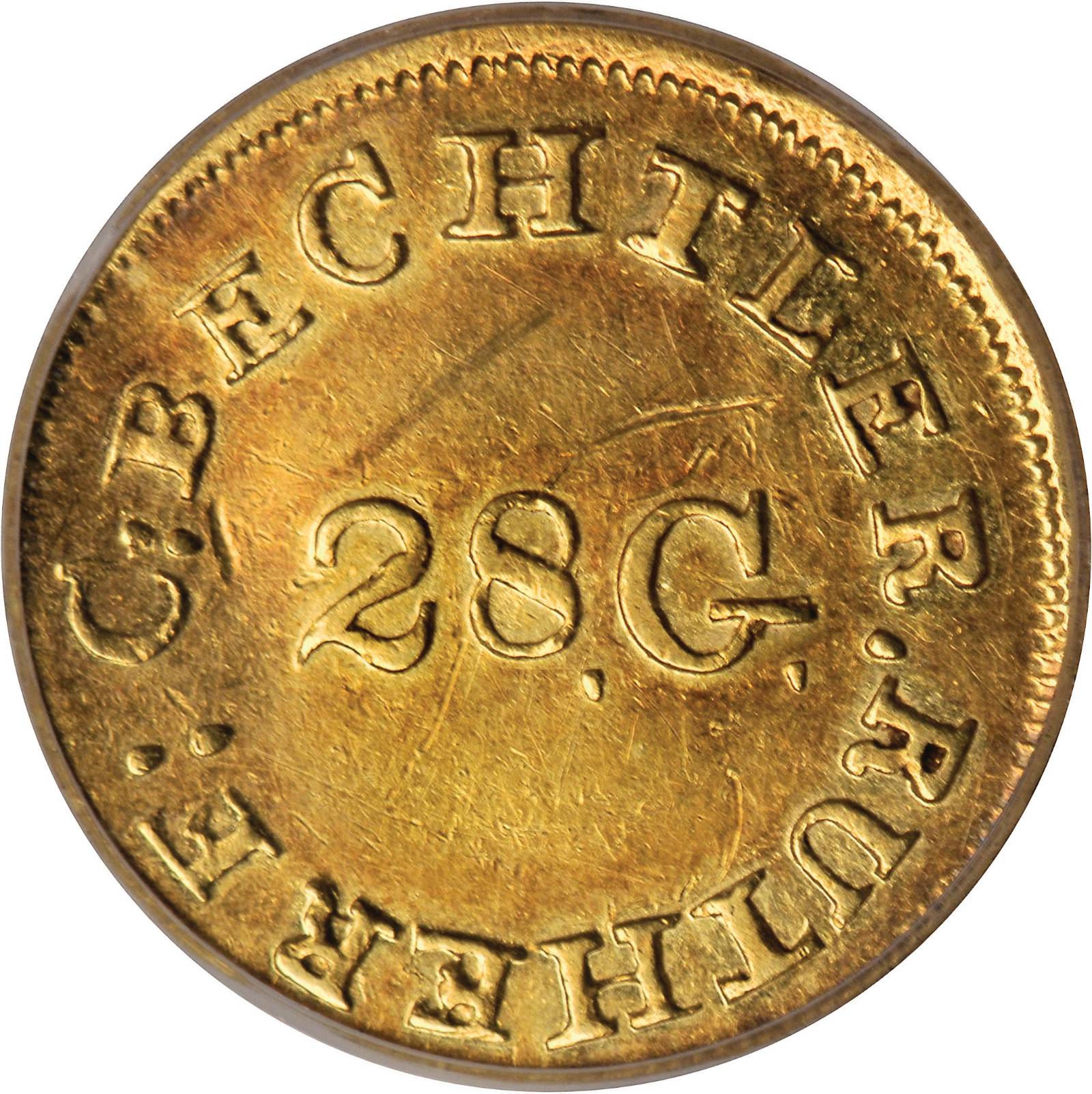 image for: Undated (1834-1837) Christopher Bechtler $1 Gold. K-3. Rarity-6. 28.G. Centered, No Star. EF-45 (PCGS).