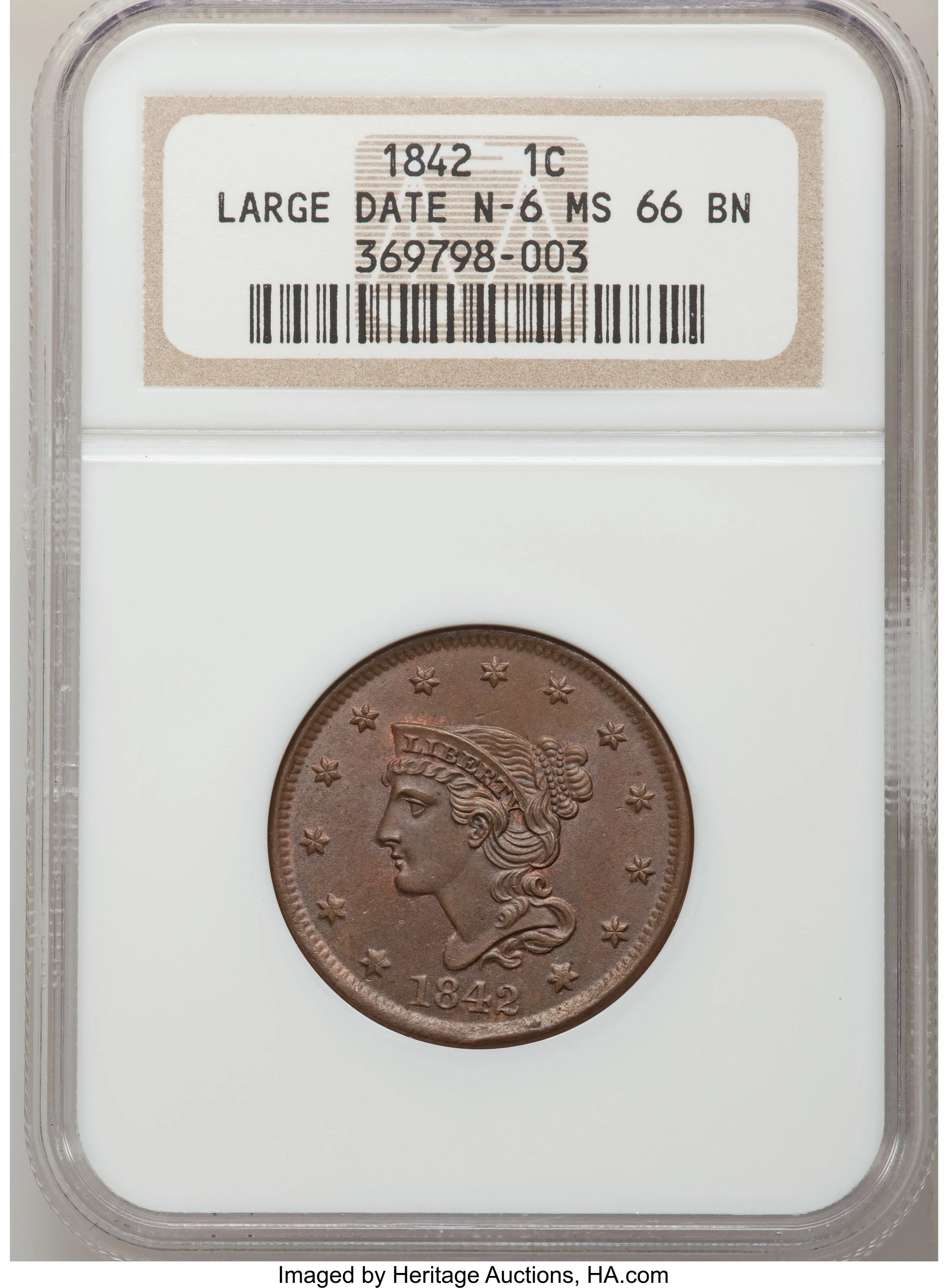 1857 1C Large Date, BN (Regular Strike) Braided Hair Cent - PCGS