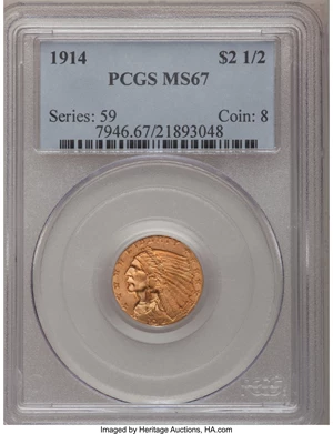 image for: 1914 $2 1/2 MS67 PCGS....