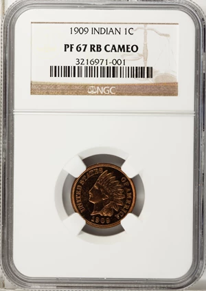 image for: 1909 1C PR67 Red and Brown Cameo NGC....