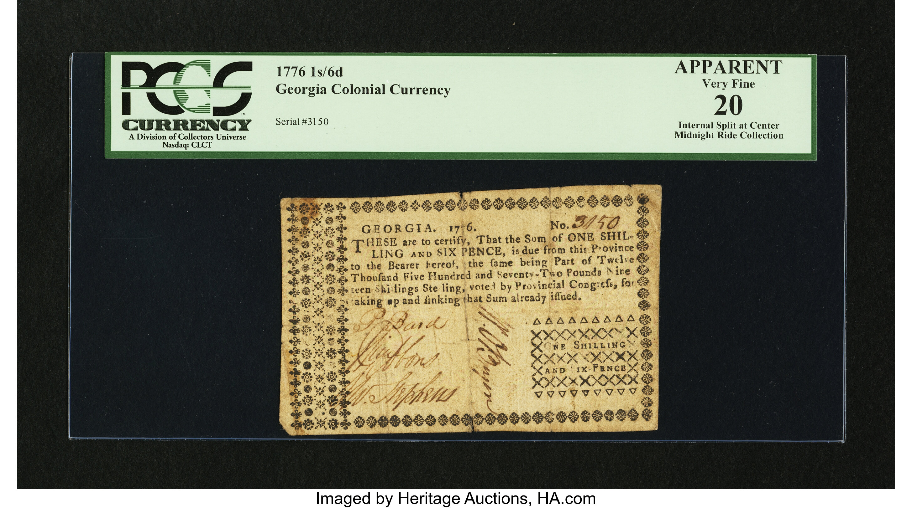 image for: Georgia 1776 1s/6d PCGS Apparent Very Fine 20....