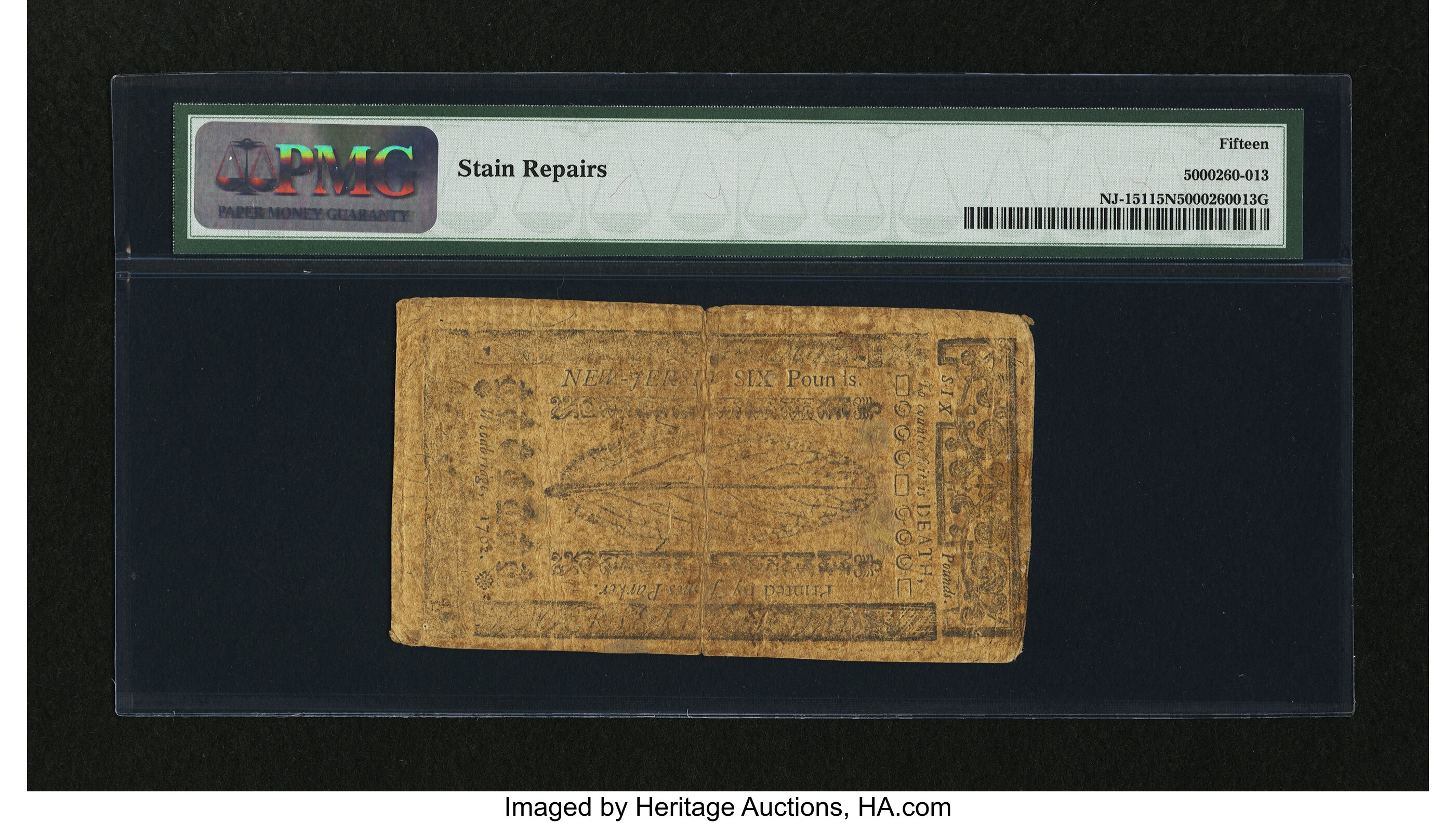 image for: New Jersey April 8, 1762 £6 PMG Choice Fine 15 Net....