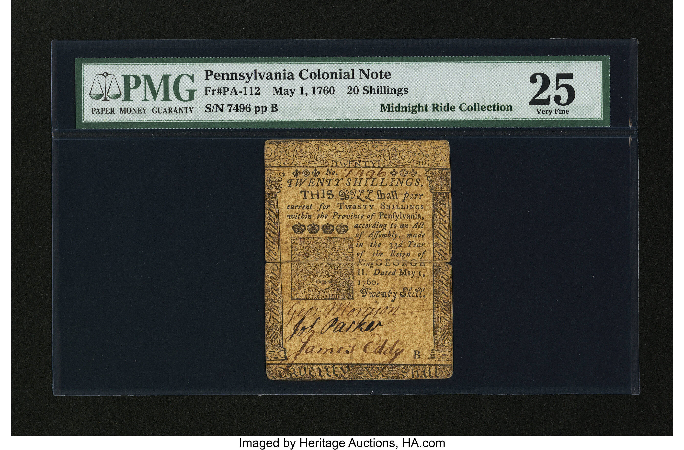 image for: Pennsylvania May 1, 1760 20s PMG Very Fine 25....
