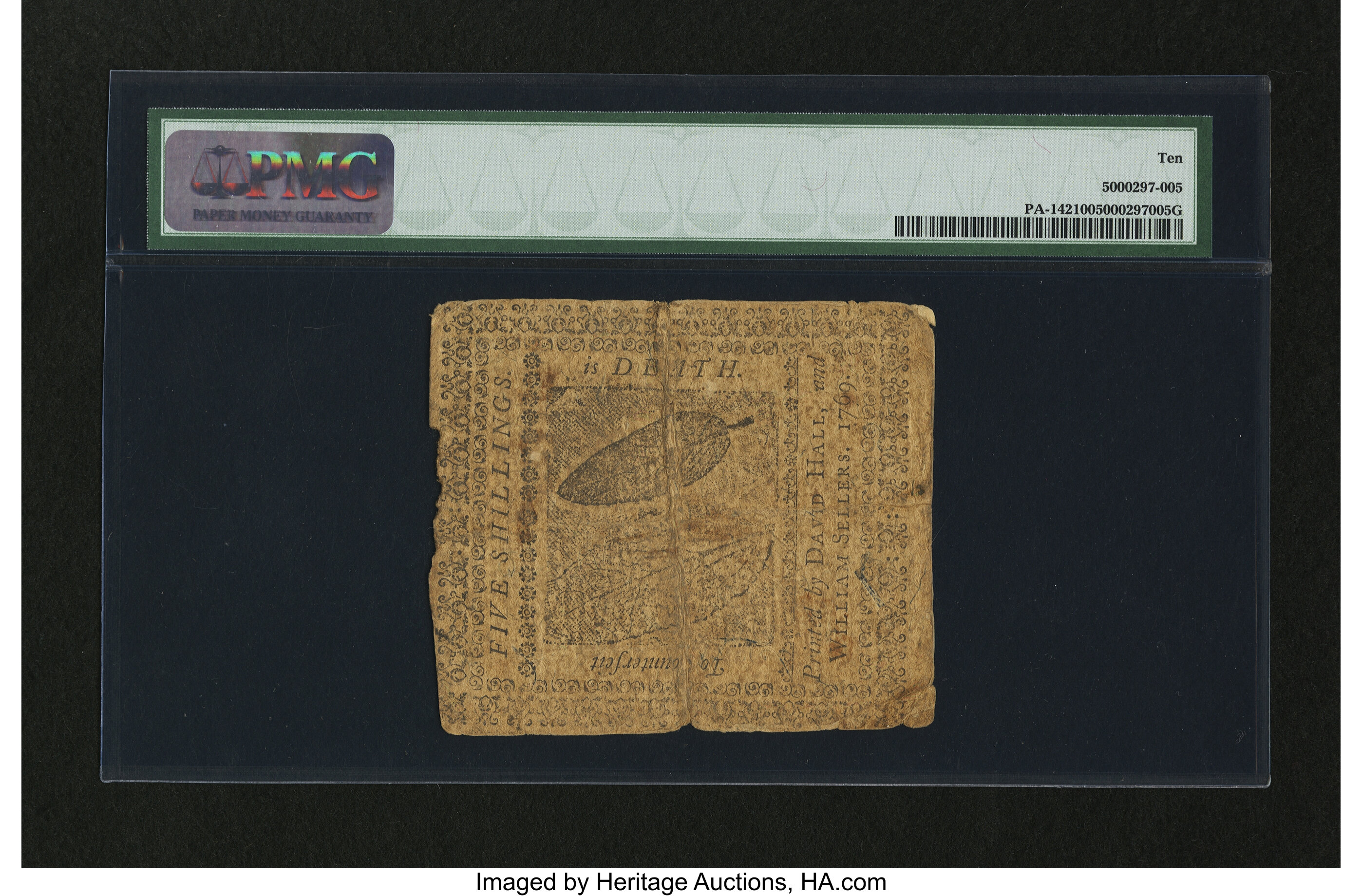 image for: Pennsylvania March 10, 1769 5s PMG Very Good 10....