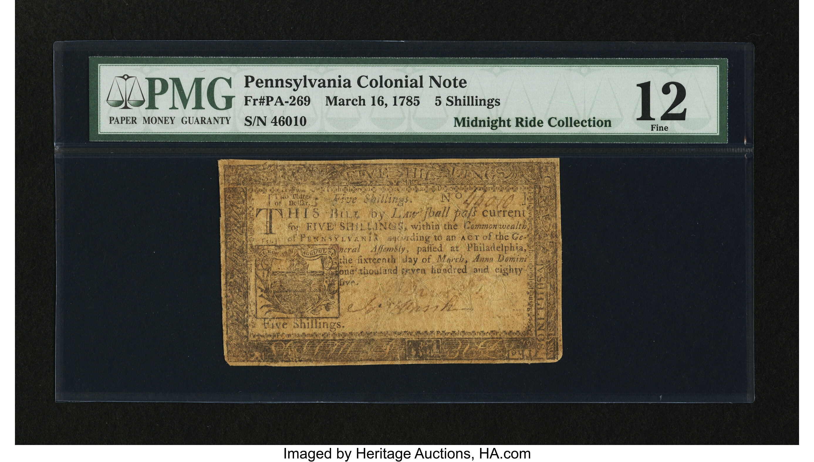 image for: Pennsylvania March 16, 1785 5s PMG Fine 12....