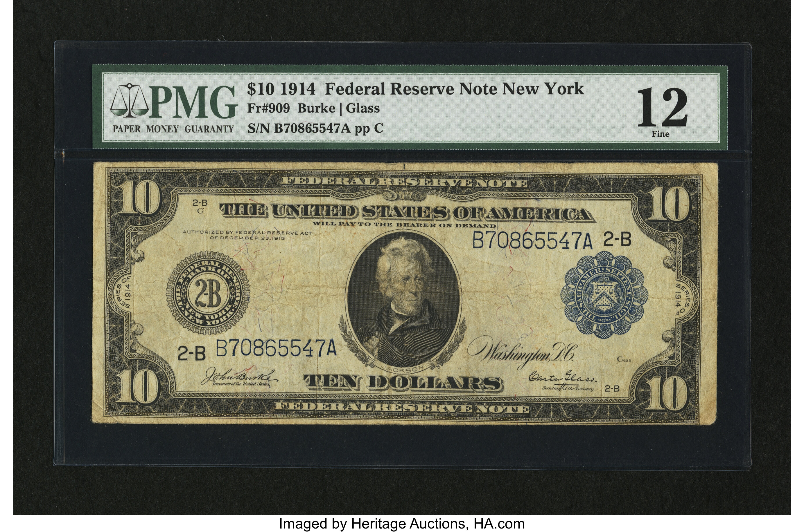 image for: Fr. 909 $10 1914 Federal Reserve Note PMG Fine 12....